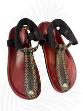 Load image into Gallery viewer, Isabel Marant Leather Studded T-Strap Sandals Black Suede 35 Boho