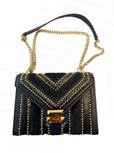 Load image into Gallery viewer, Michael Kors Studded Chain Shoulder Bag Black Leather Suede Small Crossbody