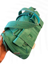 Load image into Gallery viewer, Michael Kors Green Studded Leather Satchel Bag Y2K Moto Shoulder Handbag