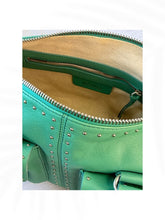 Load image into Gallery viewer, Michael Kors Green Studded Leather Satchel Bag Y2K Moto Shoulder Handbag