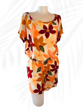 Load image into Gallery viewer, Fighting Eel floral romper orange tropical resort wear size medium