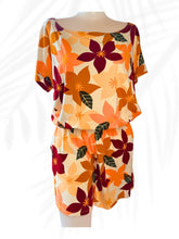 Load image into Gallery viewer, Fighting Eel floral romper orange tropical resort wear size medium