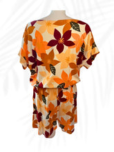 Load image into Gallery viewer, Fighting Eel floral romper orange tropical resort wear size medium