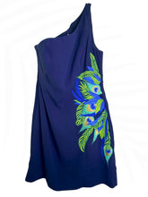 Load image into Gallery viewer, Lilly Pulitzer One shoulder dress size8 blue peacock embroidered mini cocktail NWT