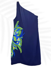 Load image into Gallery viewer, Lilly Pulitzer One shoulder dress size8 blue peacock embroidered mini cocktail NWT