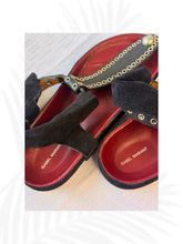 Load image into Gallery viewer, Isabel Marant Leather Studded T-Strap Sandals Black Suede 35 Boho
