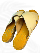 Load image into Gallery viewer, ACT Handmade Leather Espadrille Sandals Spain Beige Platform Slides Size 36
