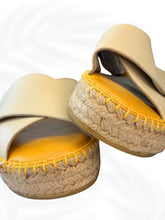 Load image into Gallery viewer, ACT Handmade Leather Espadrille Sandals Spain Beige Platform Slides Size 36
