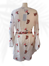 Load image into Gallery viewer, Hannah Artwear Linen Embroidered Dress White Pink Bird Belted Mini Dress Size 0
