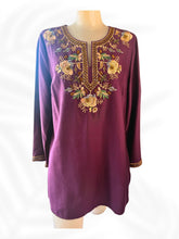 Load image into Gallery viewer, Soft Surroundings Embroidered Tunic Top Purple Boho Floral Beaded Blouse Size M

