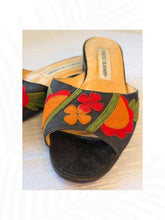 Load image into Gallery viewer, Manolo Blahnik Floral Embroidered Slide Sandals Black Multi Color Size 36
