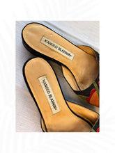 Load image into Gallery viewer, Manolo Blahnik Floral Embroidered Slide Sandals Black Multi Color Size 36
