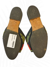 Load image into Gallery viewer, Manolo Blahnik Floral Embroidered Slide Sandals Black Multi Color Size 36
