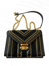 Load image into Gallery viewer, Michael Kors Studded Chain Shoulder Bag Black Leather Suede Small Crossbody
