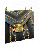 Load image into Gallery viewer, Michael Kors Studded Chain Shoulder Bag Black Leather Suede Small Crossbody
