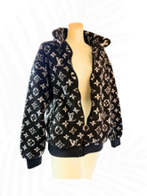 Load image into Gallery viewer, Louis Vuitton Monogram Fleece Zip Jacket Black White Teddy Coat XS Made in Italy
