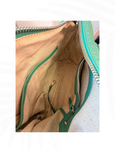 Load image into Gallery viewer, Michael Kors Green Studded Leather Satchel Bag Y2K Moto Shoulder Handbag
