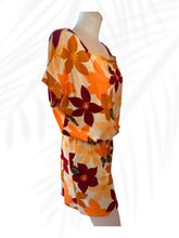 Load image into Gallery viewer, Fighting Eel floral romper orange tropical resort wear size medium
