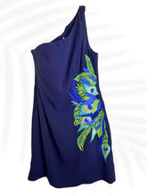 Load image into Gallery viewer, Lilly Pulitzer One shoulder dress size8 blue peacock embroidered mini cocktail NWT
