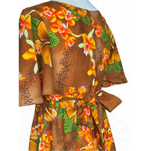 Load image into Gallery viewer, Vintage Made in Hawaii Hawaiian Aloha Maxi Dress Hibiscus Floral Brown Orange
