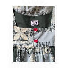 Load image into Gallery viewer, Vintage Ruh Made in Hawaii Muumuu Dress Green Tapa Print Red Buttons
