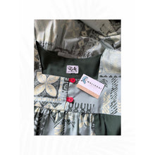 Load image into Gallery viewer, Vintage Ruh Made in Hawaii Muumuu Dress Green Tapa Print Red Buttons
