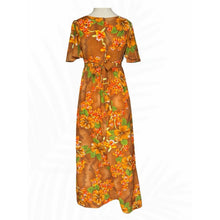 Load image into Gallery viewer, Vintage Made in Hawaii Hawaiian Aloha Maxi Dress Hibiscus Floral Brown Orange
