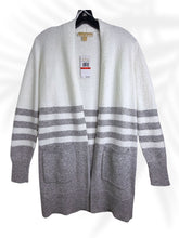 Load image into Gallery viewer, Michael Kors Open Front Cardigan Sweater XS Gray White Stripe Longline Knit
