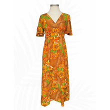 Load image into Gallery viewer, Vintage Made in Hawaii Hawaiian Aloha Maxi Dress Hibiscus Floral Brown Orange
